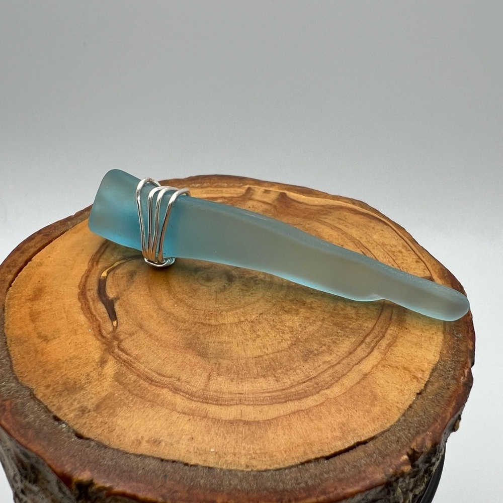 Turquoise Glass Silver Wire Wrapped Pendant